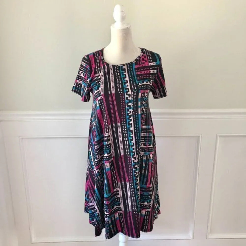 Lularoe Graphic Print Swing Dress XS Short Sleeve